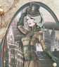 Steampunk elegant lady Victorian London scene card. - Image 5