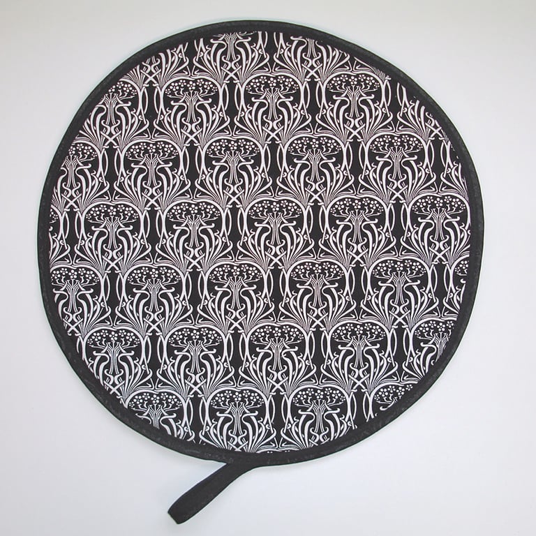 Art Nouveau Aga Hob Lid Mat Chef Pad Cover With Loop Surface Saver Black White