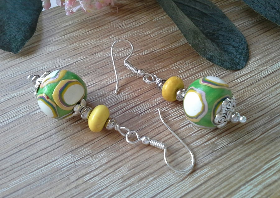 Polymer Clay & Magnetite Earrings Silver Plated