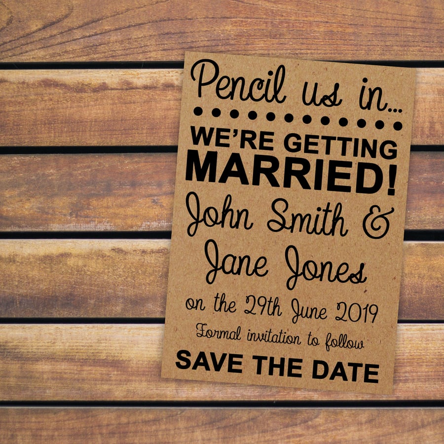 Recycled Brown Kraft Pencil Us In Save the Date Cards