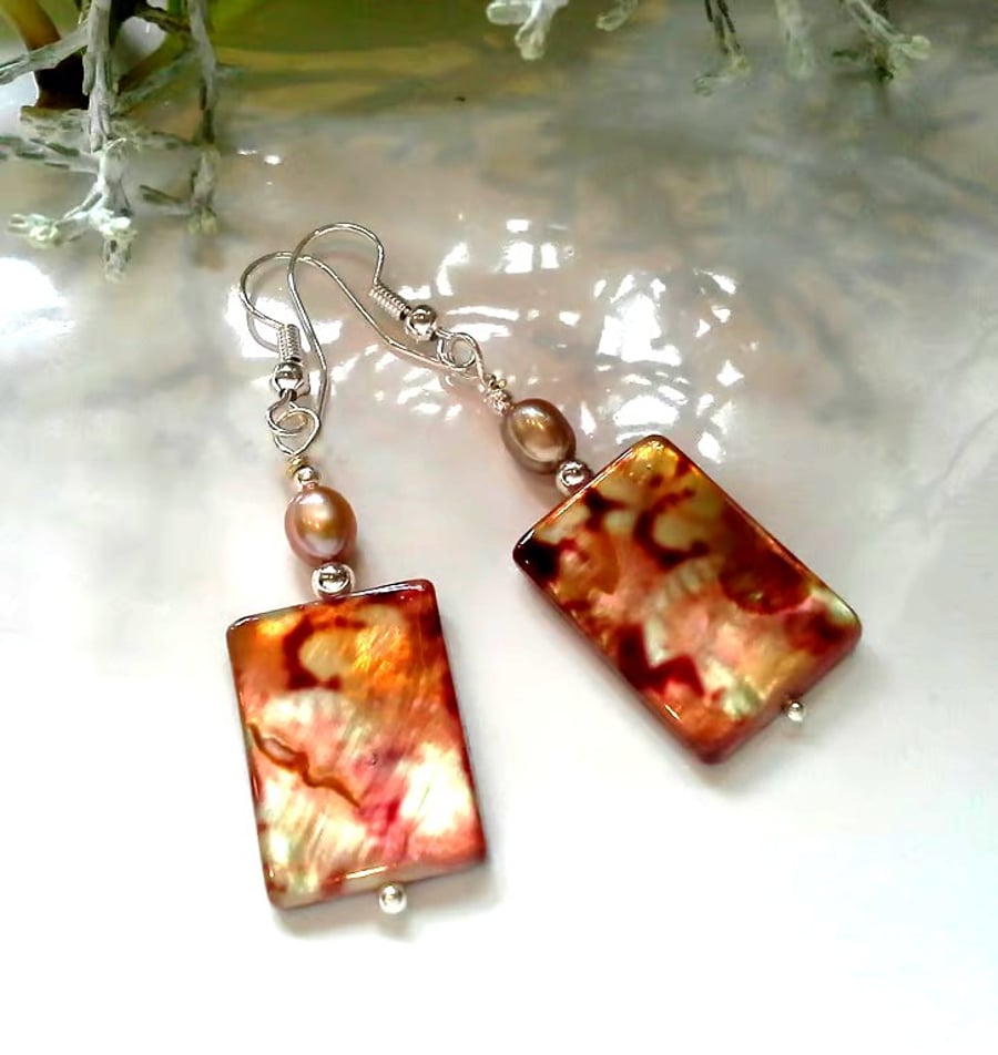 Freshwater Pearl & Mother of Pearl Silver Plated Earrings