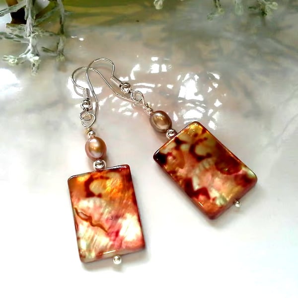 Freshwater Pearl & Mother of Pearl Silver Plated Earrings