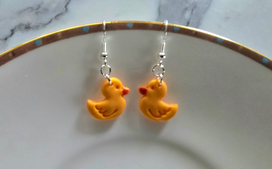 Polymer clay duck earrings on silver plated earhooks