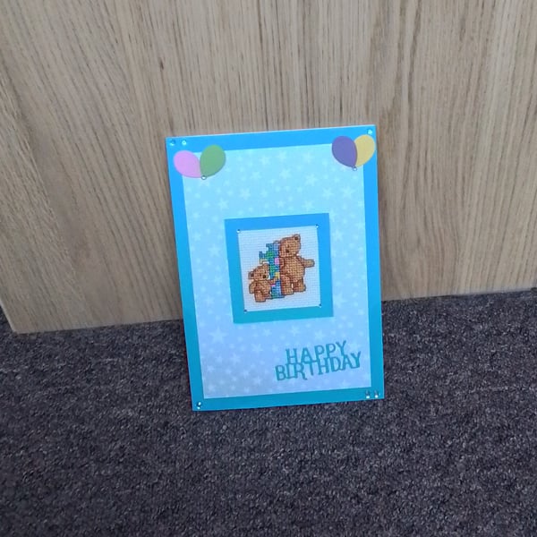 1st Birthday Card, First Birthday Card, Teddy Card, Child Birthday Card - Blue