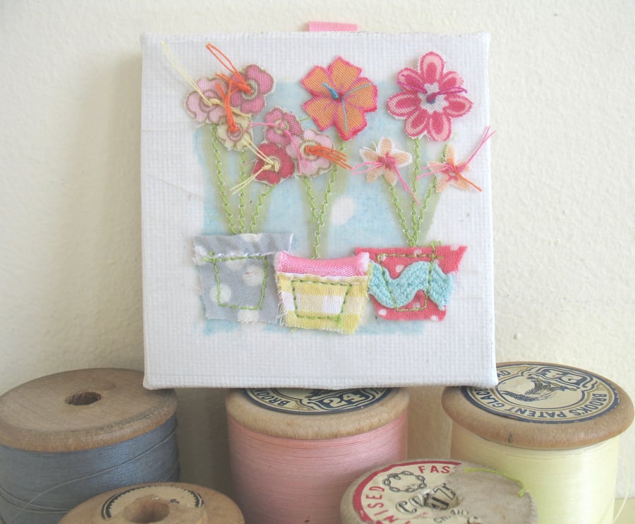 Flower pots textile artwork