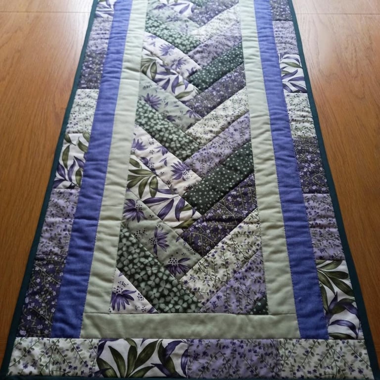 Purple and Green Quilted patchwork table runner
