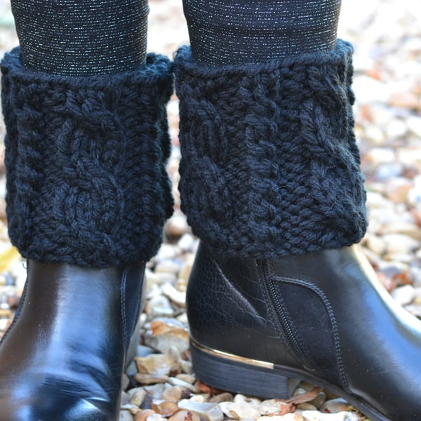 Boot Cuffs, Boot Toppers  Super Chunky Black  Knitted 