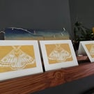 Emperor Moth gold linocut card (open edition)