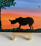 Original rhino paintings set of 2 wildlife sunset art with mini easels  - Image 3