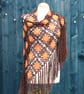 Crochet triangular shawl in sparkly orange, burnt orange, brown - design LF433 - Image 2