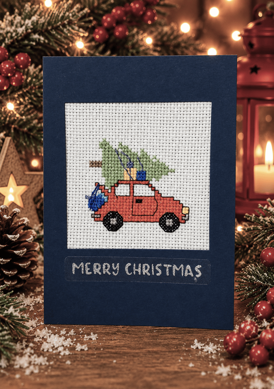 Handmade Cross Stitch Car & Christmas Tree ... - Folksy