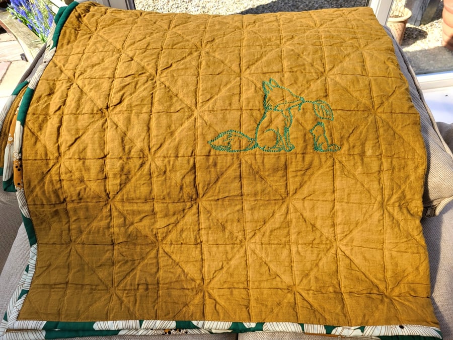 Gorgeous Handmade Luxury Fox Baby Blanket - Mustard & Green