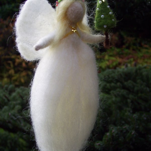 Needle Felted Christmas Tree Angel - Waldorf Style - Holiday Gift