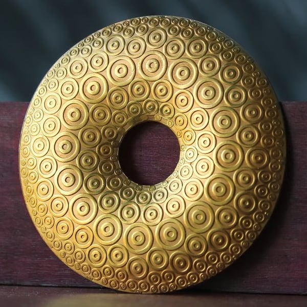 Gold Brooch, Circle Pattern, Handmade, Sterling Silver Large Round Brooch, No.6
