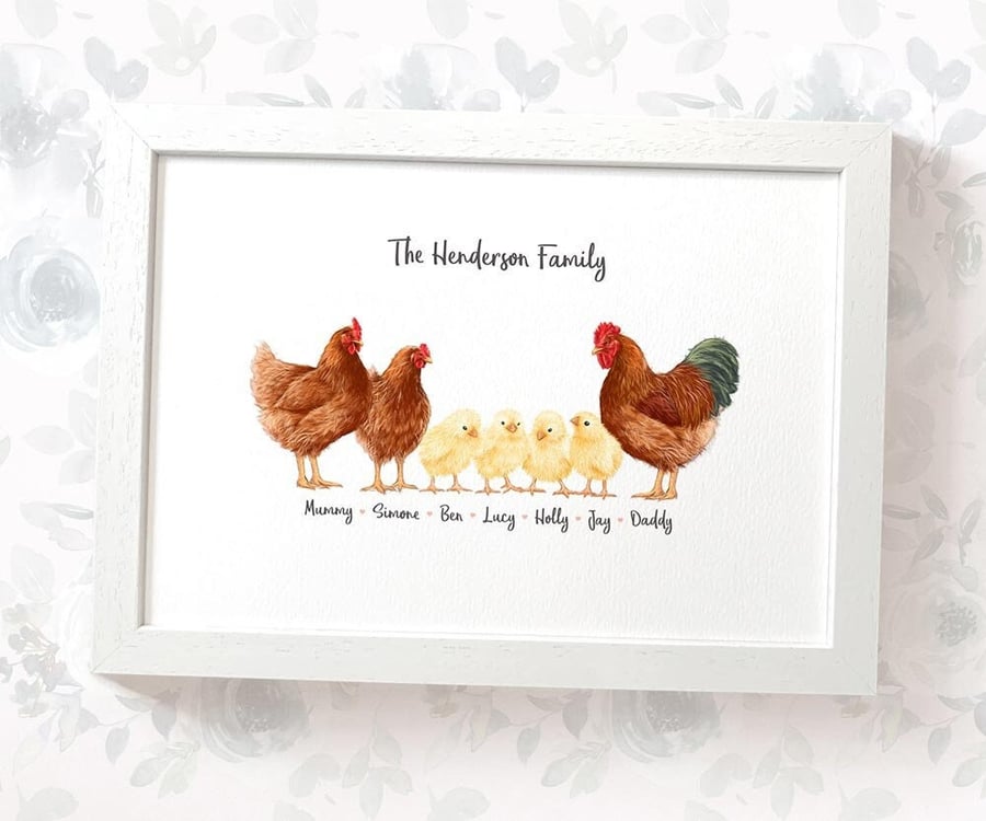 Personalised chicken family print with names - mothers day or birthday gift