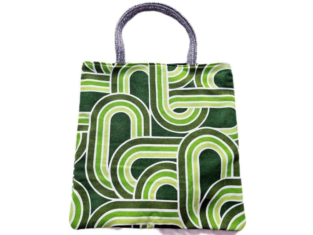 Vintage 1960s 1970s geometric print fabric shoulder tote bag