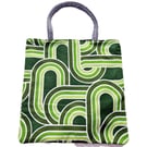 Vintage 1960s 1970s geometric print fabric shoulder tote bag