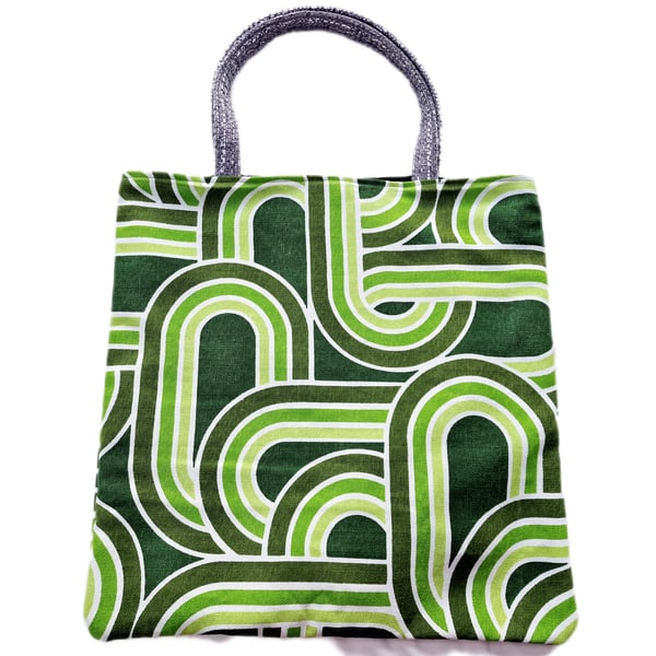 Vintage 1960s 1970s geometric print fabric shoulder tote bag