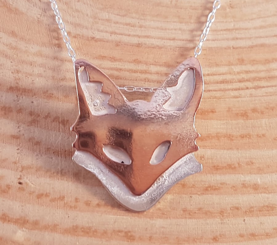 Sterling Silver and Copper Fox Head Necklace