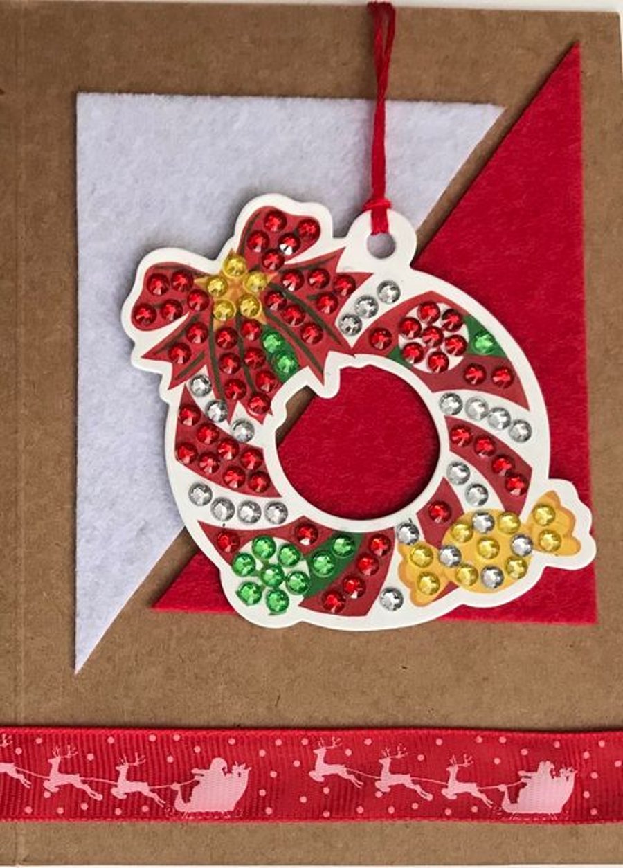  Diamond Art Christmas decoration on brown card