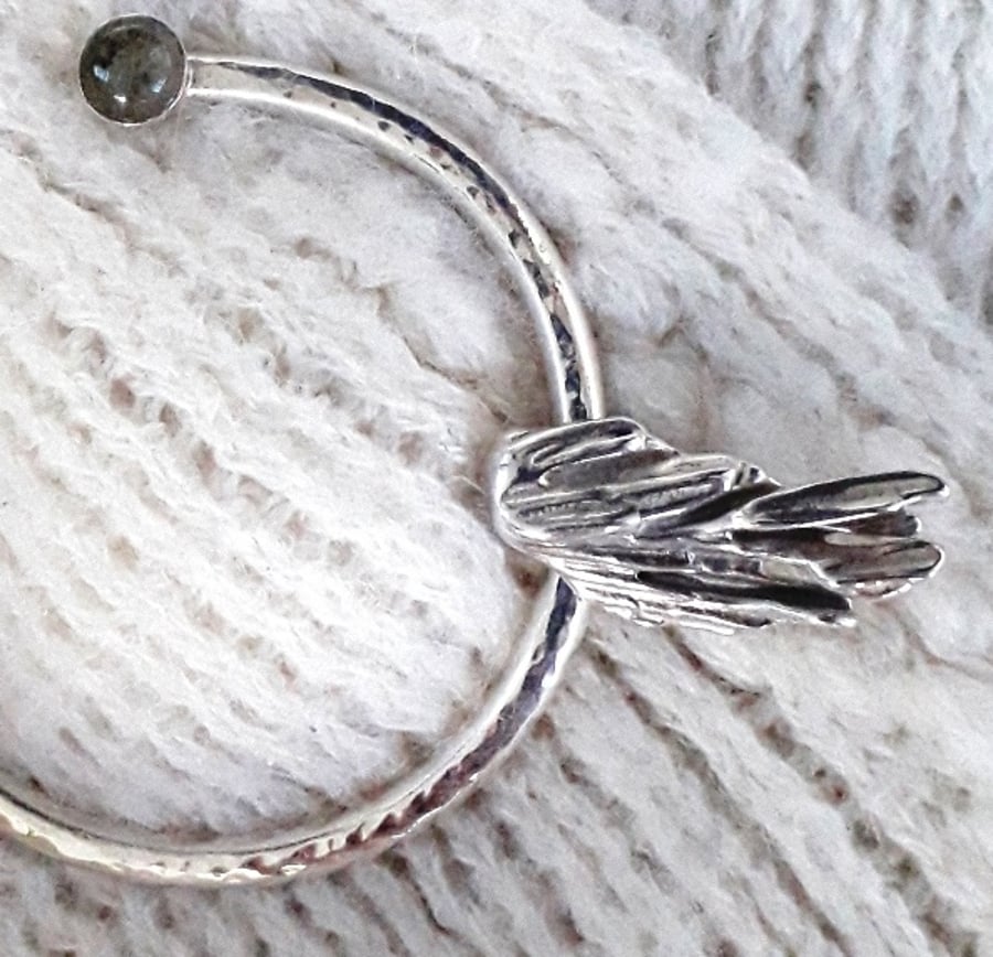 Labradorite Shawl Brooch Reeds Bulrush , Sterling Silver Hallmarked.