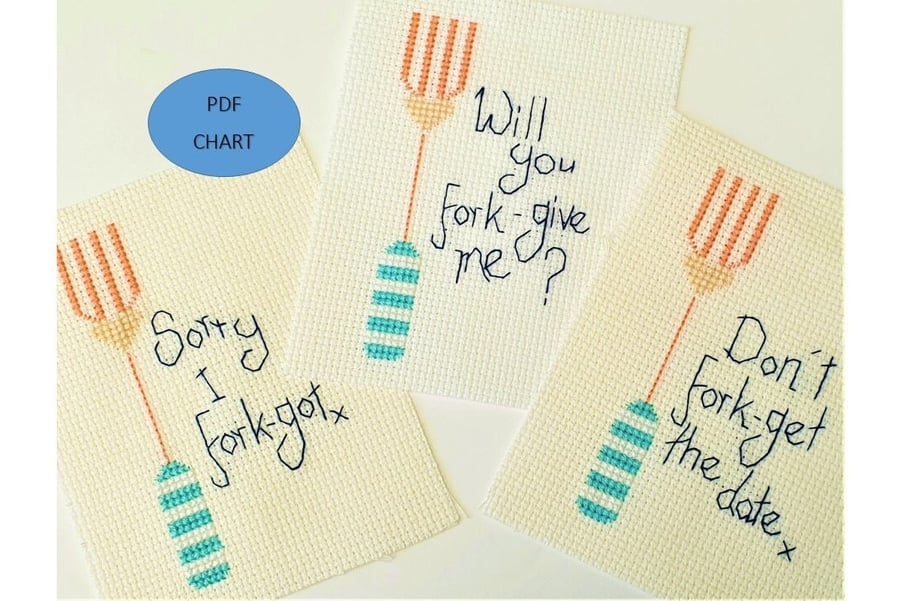Fun Fork Designs Cross Stitch Pattern: Set of 3 (PDF Download)