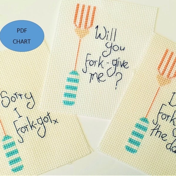 Fun Fork Designs Cross Stitch Pattern: Set of 3 (PDF Download)