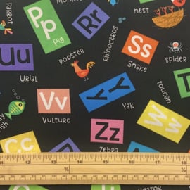 Fat Quarter Alphabet Scramble On Black 100% Cotton Quilting Sewing Fabric