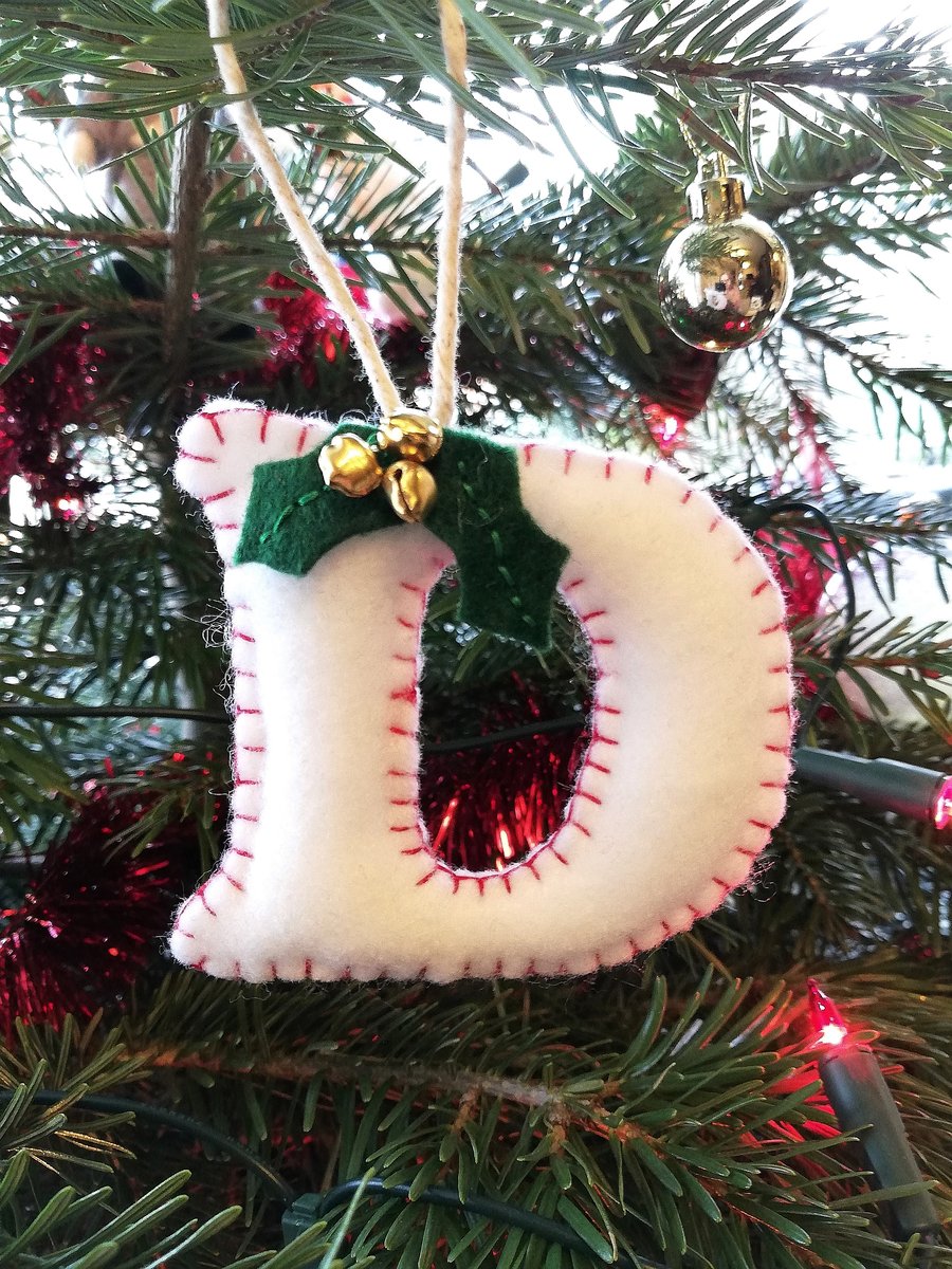 White letter 'D' felt Christmas tree decoration