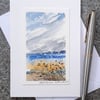 Blank Card. Handpainted. Seedheads and Beach