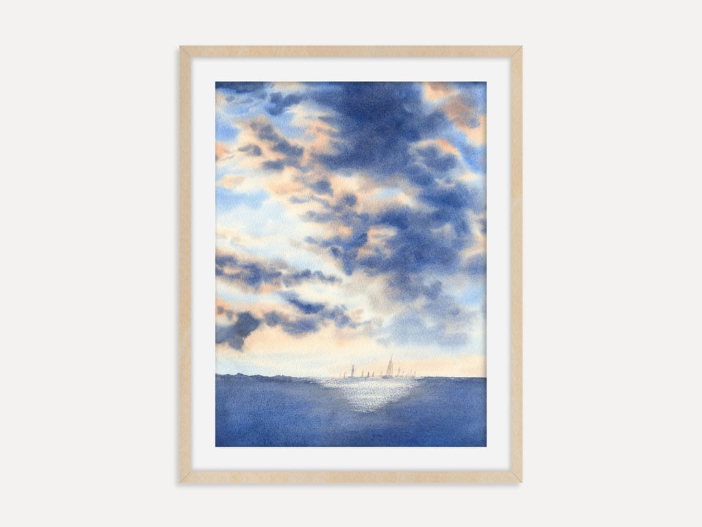 Stormy Seascape Art Print, Regatta Sailboats Wall Art, Dramatic Ocean Painting, 
