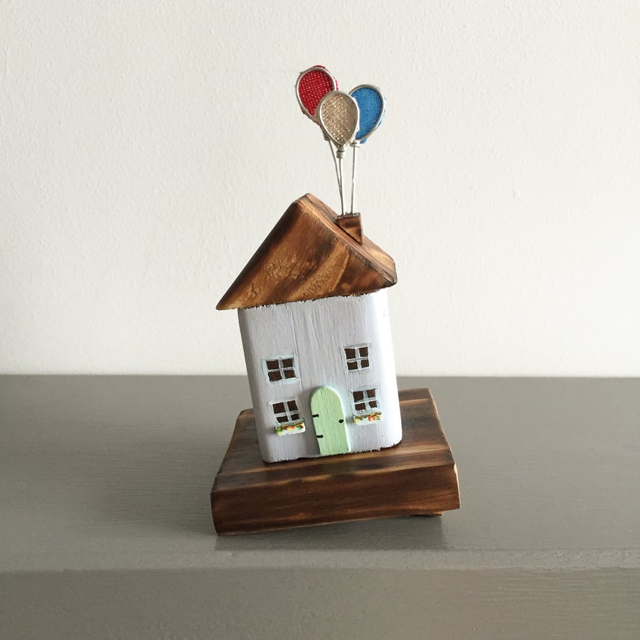 Handmade Wooden Cottage with Balloons