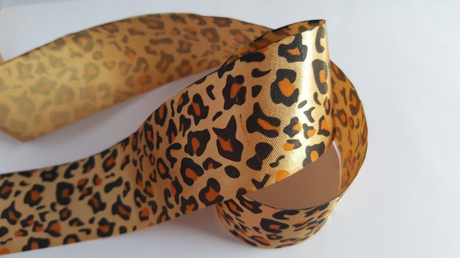 1m Printed Ribbon - Satin - 40mm - Leopard Print 