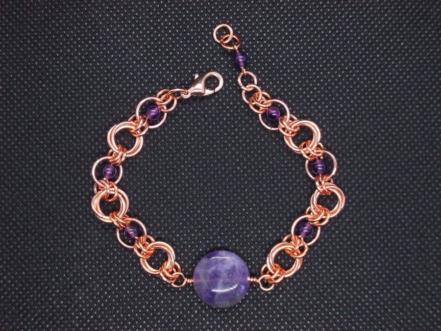 SALE - Amethyst and chainmaille bracelet