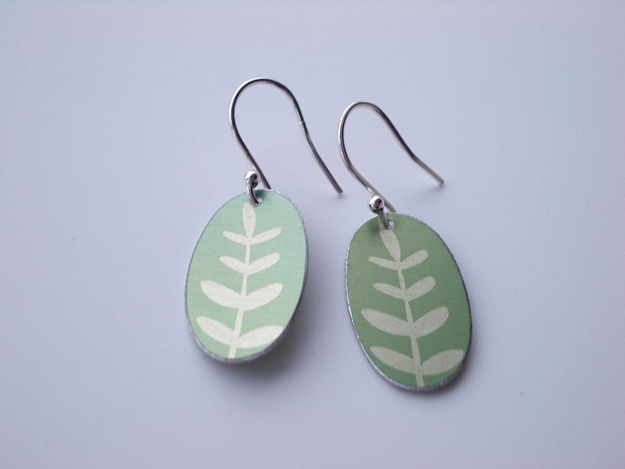 Sage green leaf oval earrings