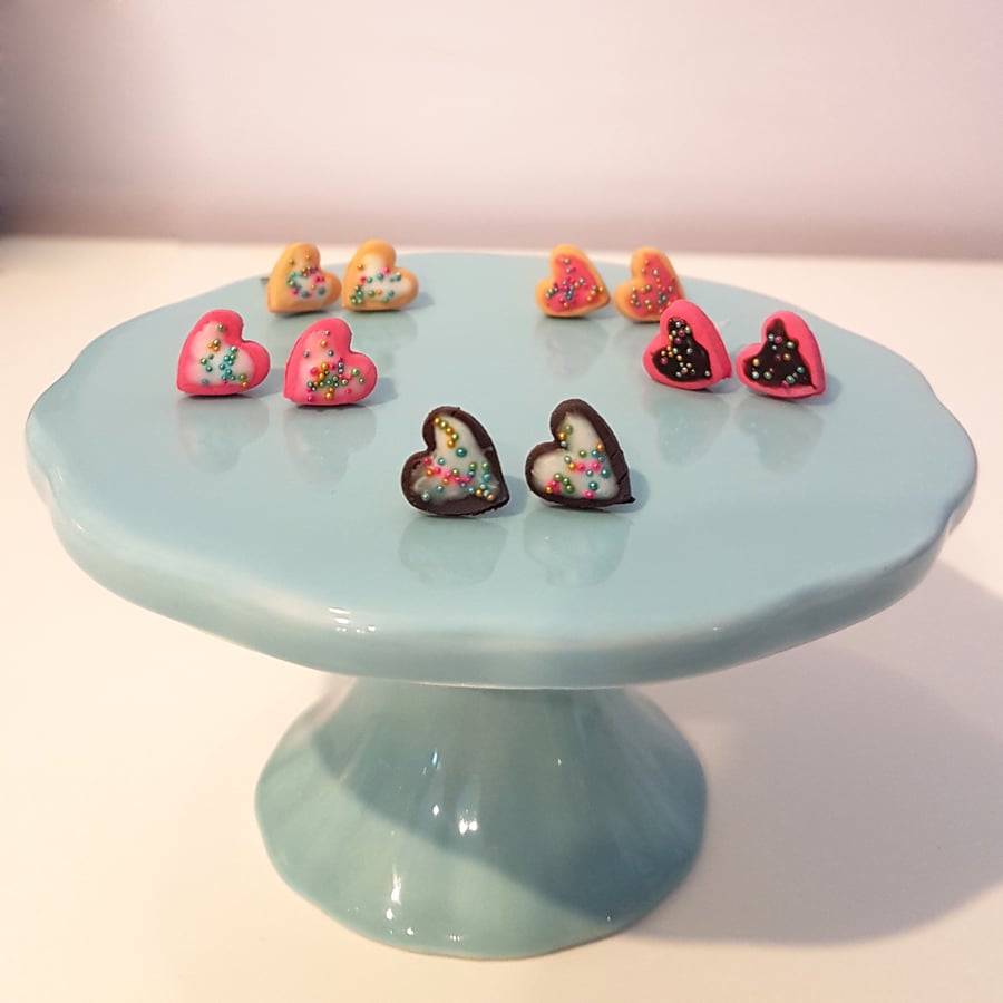 Sugar cookie heart stud earrings unique, handmade, novel, biscuit, sweet