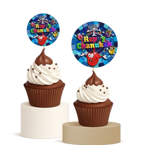 Happy Chanukah Kids Cupcake Toppers 15pk for Chanukah Parties and Celebrations