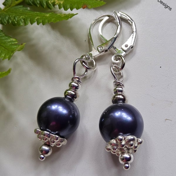Royal Blue Shell Pearl Silver Plated Earrings 