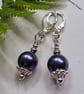 Royal Blue Shell Pearl Silver Plated Earrings 