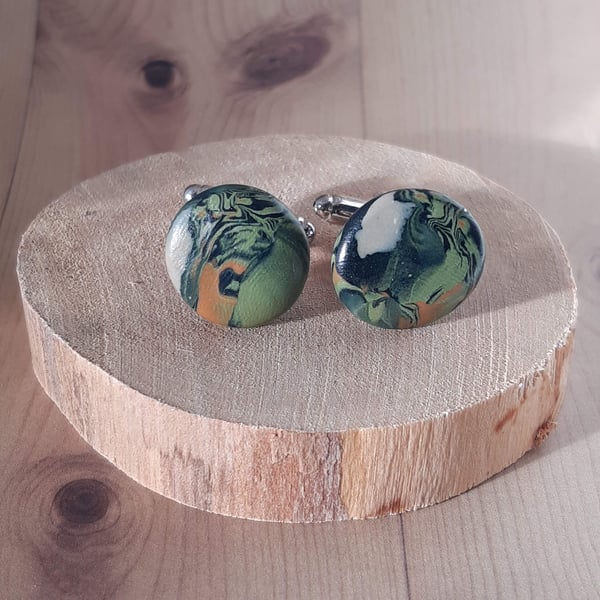 Men's cufflinks in sage, black and orange cufflinks, comes with gift box