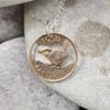 Upcycled bronze wren farthing coin pendant with sterling silver chain