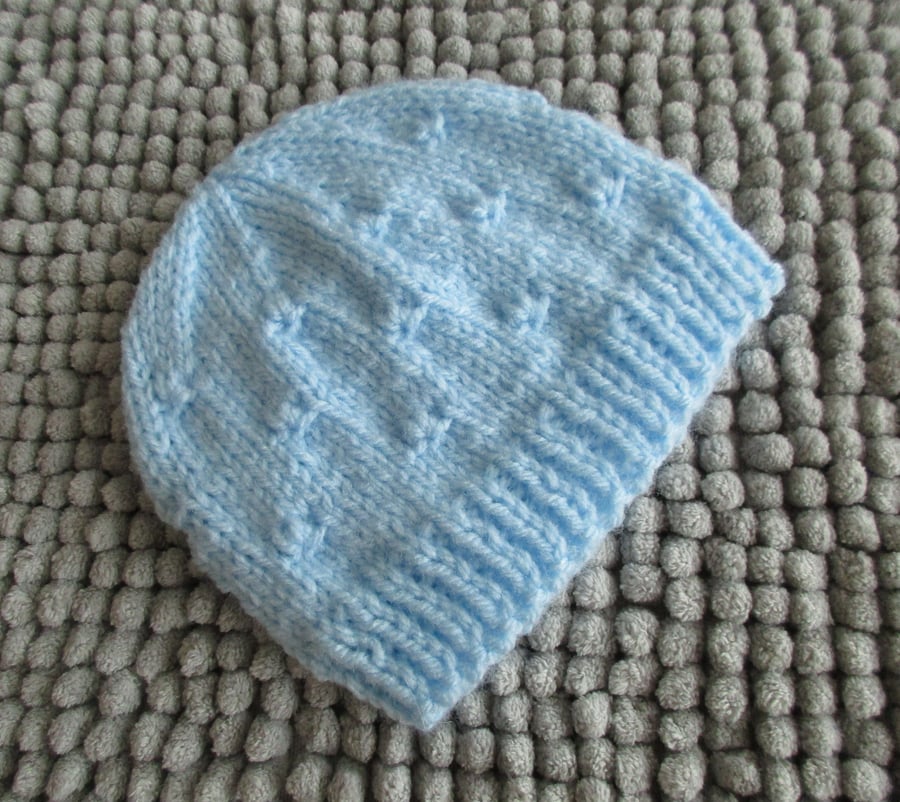 0-3months Baby Blue Knots Patterned Beanie Hat