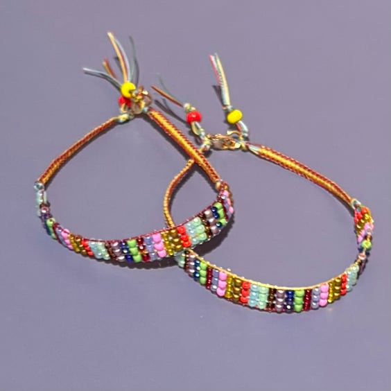 Glass Seed Bead Friendship Bracelet - Stripes