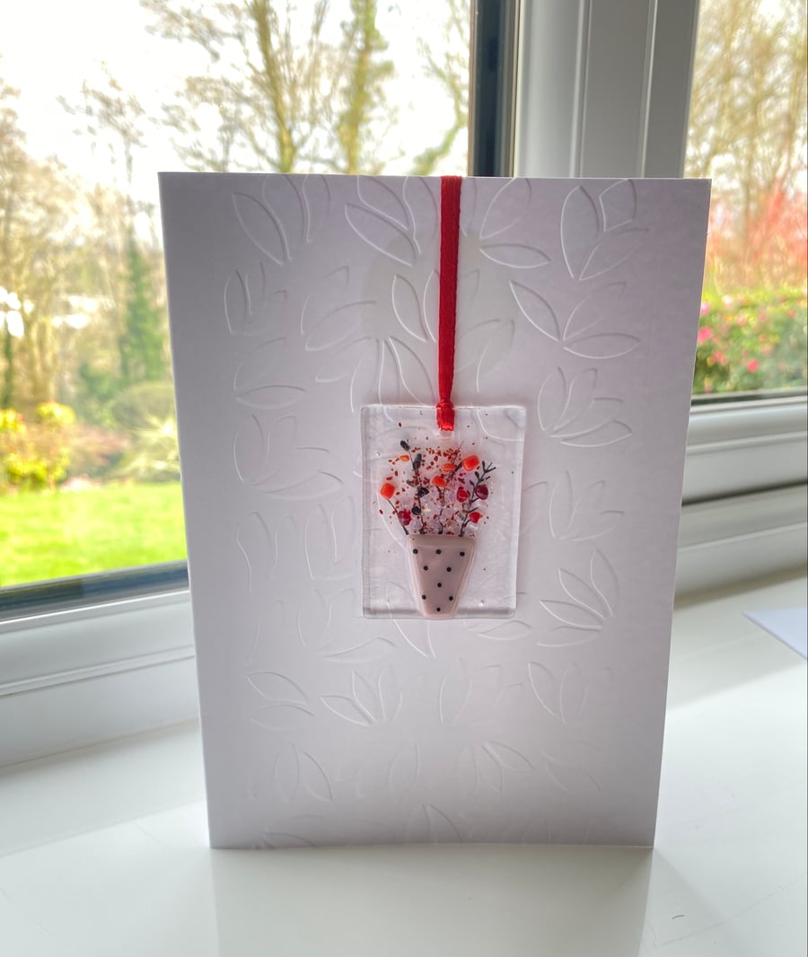  Special cards- Keepsake  embossed fused glass card ,