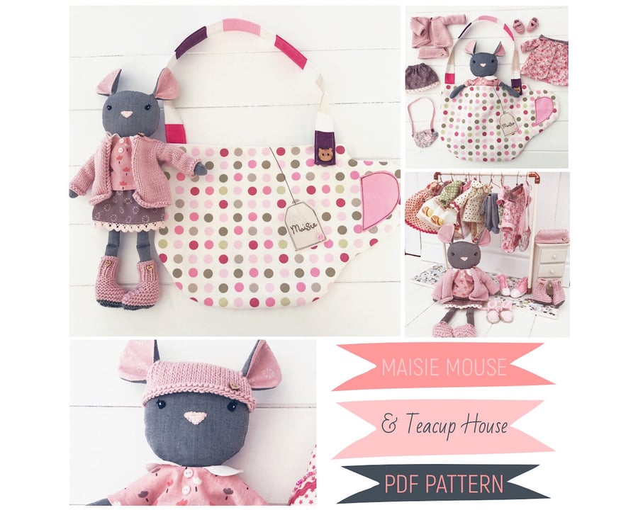 Digital PDF Sewing Pattern for Mouse Doll 'Maisie' & Teacup House