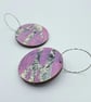 Funky abstract pink, grey and white hand printed earrings  - Image 6