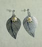 Silver Plated Leaf with Enamelled Gold plated Daisy Earring