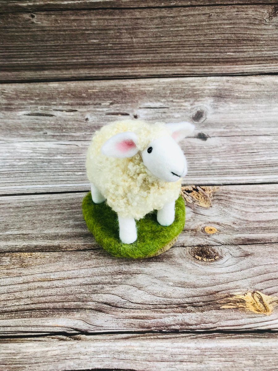 Stella - Needle Felted Sheepie on wooden base - sheep - handmade gift 
