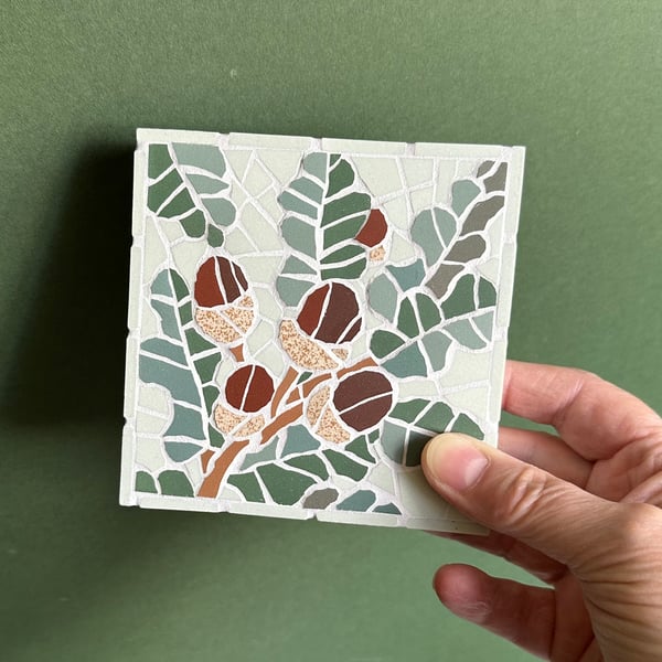 Original Floral Art  - Acorn Mosaic Wall Plaque