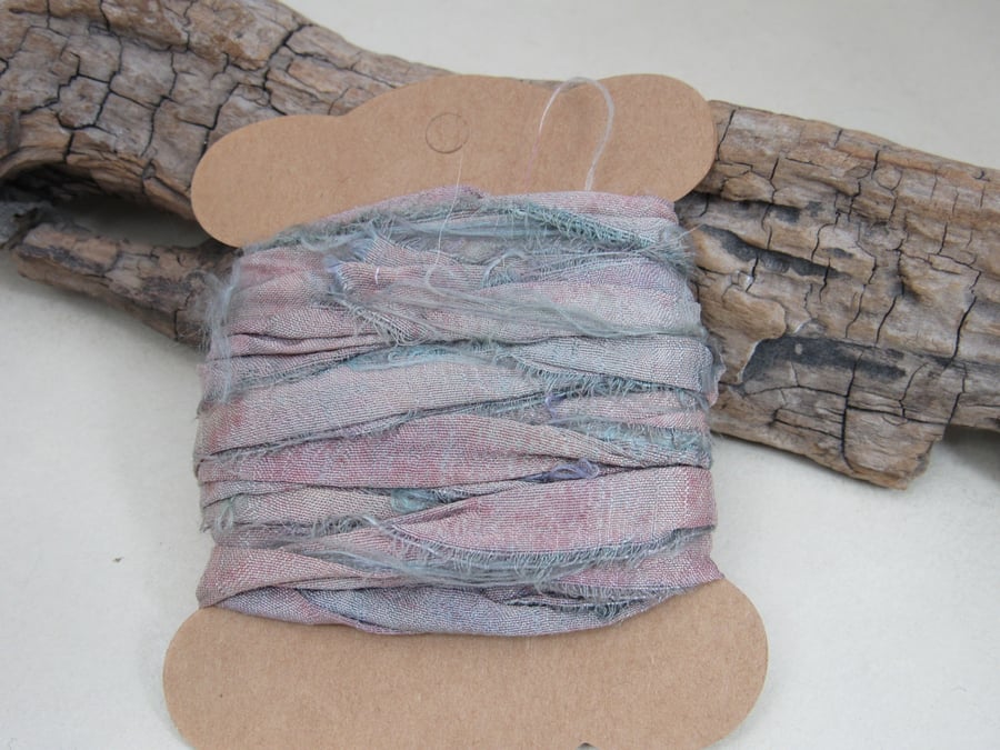 4m Cochineal and Indigo Lilac Hand Dyed Natural Dye Sari Silk Ribbon